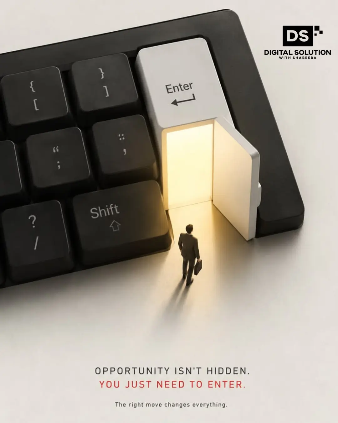 A person standing in front of a key board door representing digital business opportunities