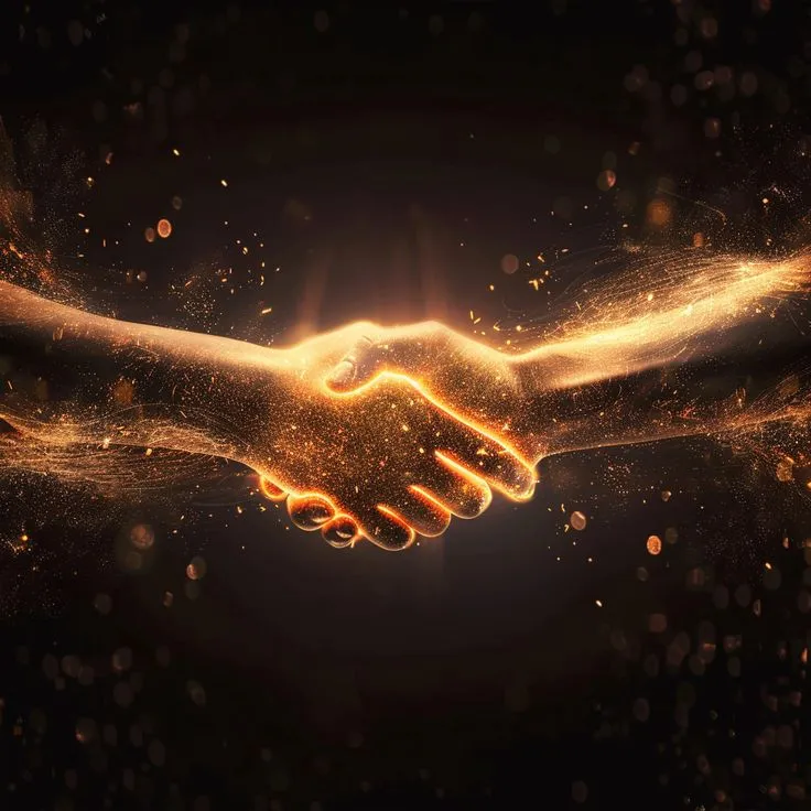 a glowing golden handshake sybolizing partnershipmand collaboration